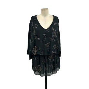 Tolani Floral Beaded Tunic Dress Dolman Batwing Sleeve Size Small